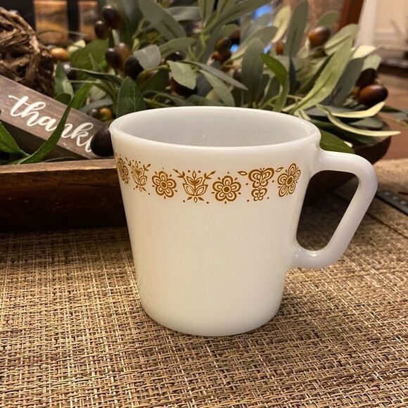 Vintage Pyrex Corning Corelle Butterfly Gold Milk Glass Coffee Cup Mug Made USA - Picture 1 of 10